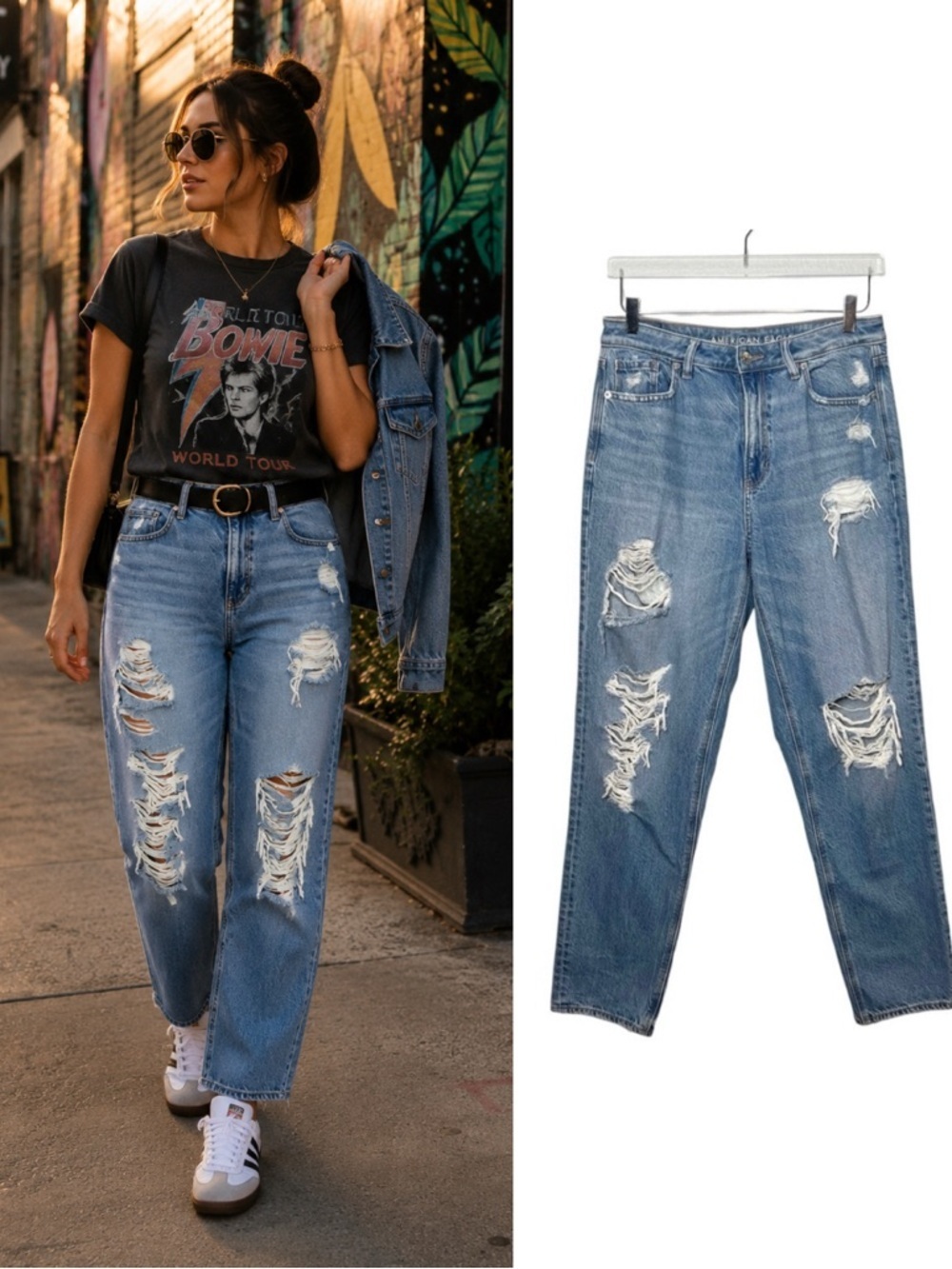 American Eagle Comfort Stretch Waistband Light Wash Women’s Mom Jeans Sz 8 Long
